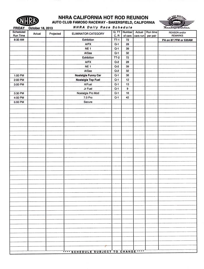 friday schedule