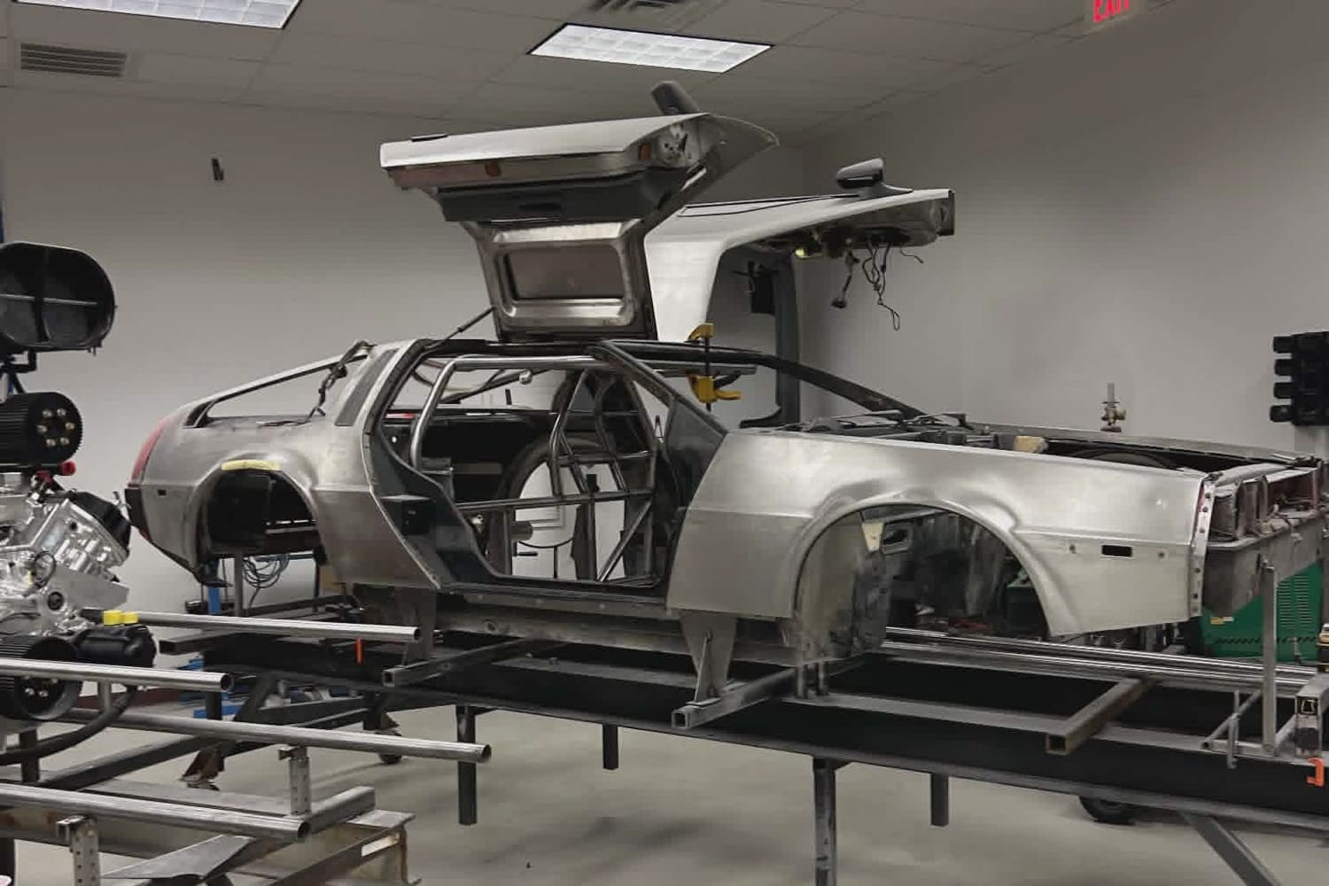WHERE THIS DRAG-AND-DRIVE DELOREAN IS GOING, IT DOESN’T NEED ROADS