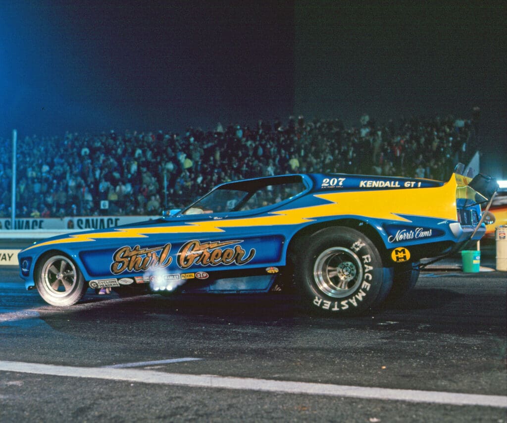 3. funny car shirl greer mustang color copy